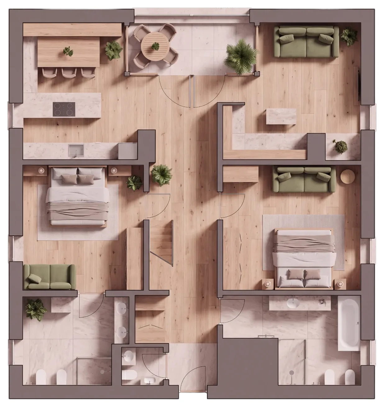 Grundriss der Wohnetage des Chalet Dolomites